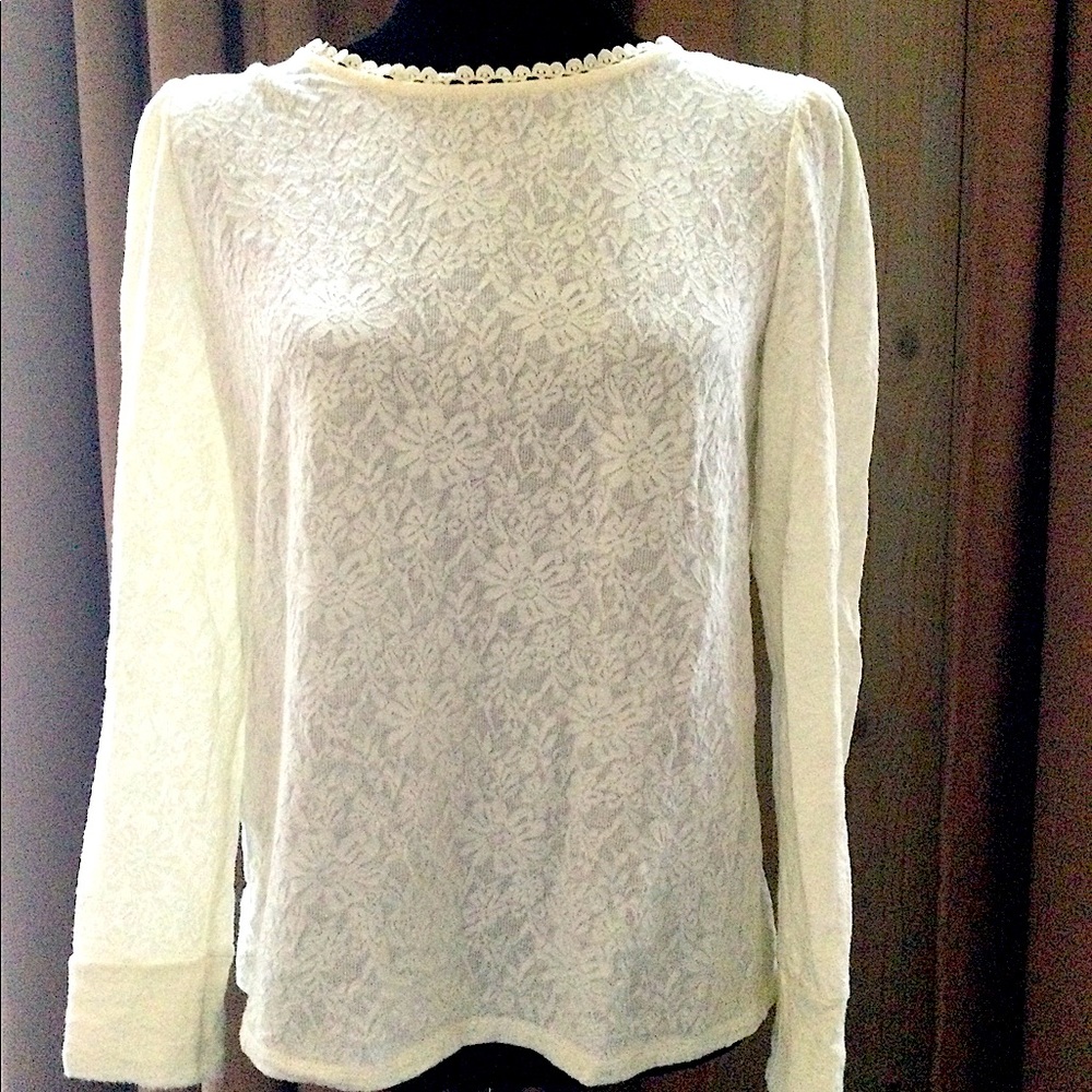 LOFT lace, puff sleeve blouse